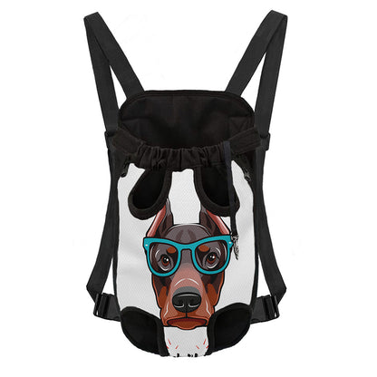Dobermann With Glasses Print Pet Carrier Backpack