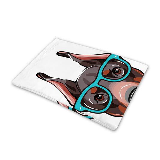 Dobermann With Glasses Print Pet Cooling Mat Cover