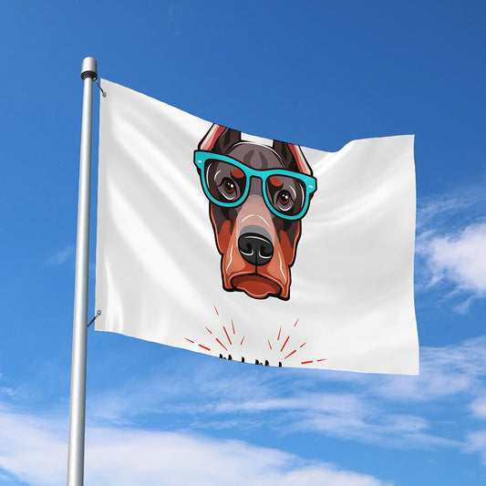 Dobermann With Glasses Print Polyester Flag