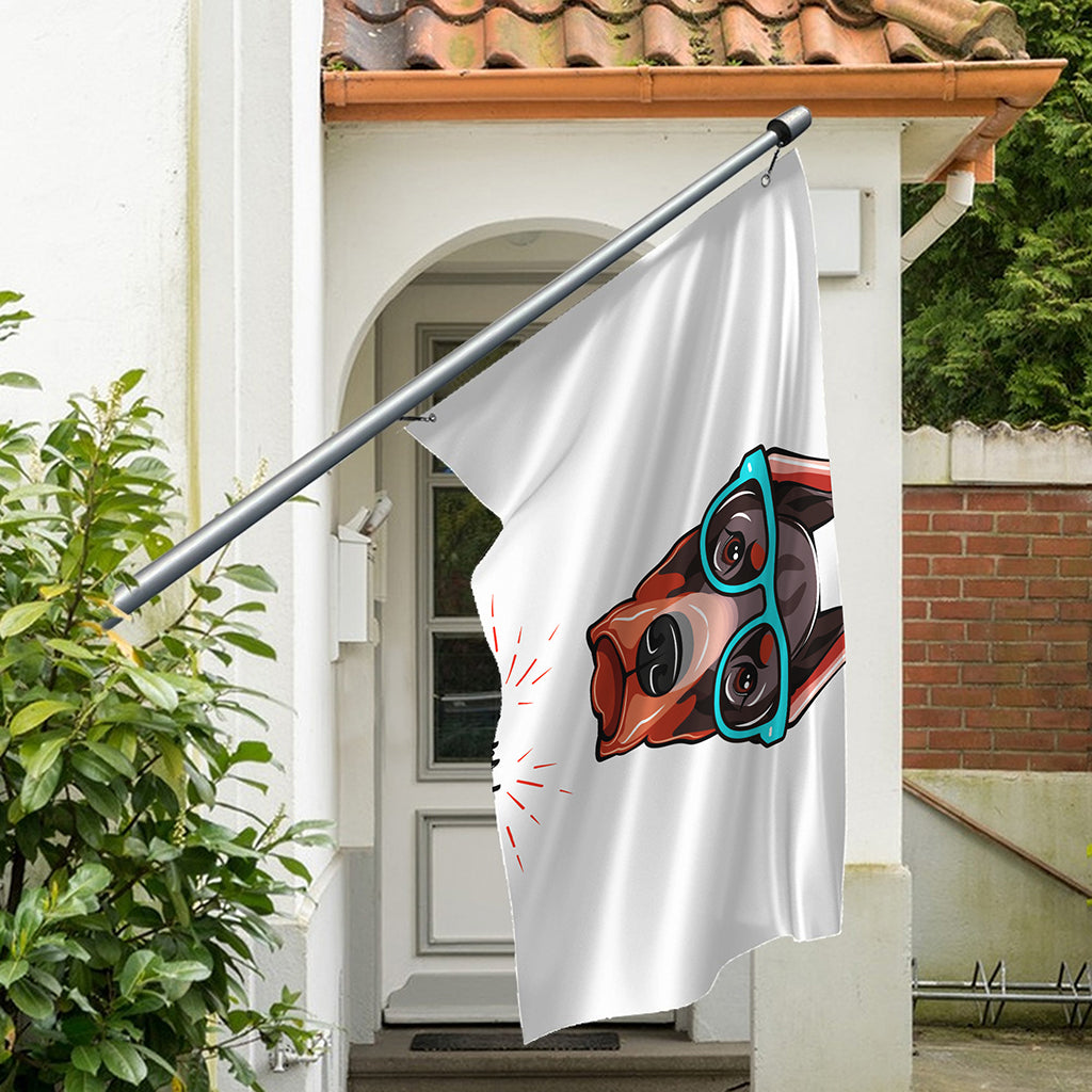 Dobermann With Glasses Print Polyester Flag