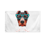 Dobermann With Glasses Print Polyester Flag