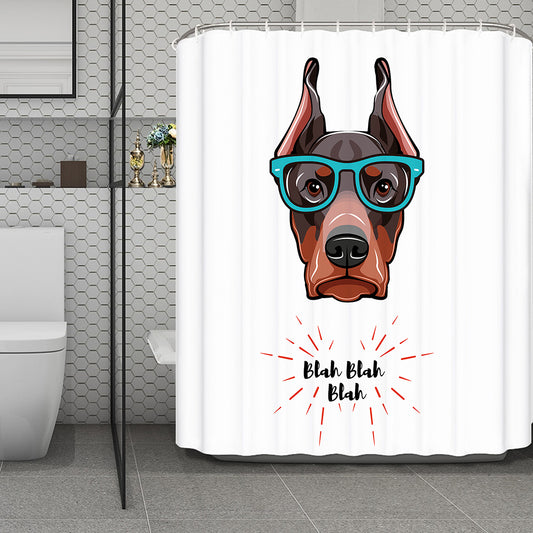 Dobermann With Glasses Print Polyester Shower Curtain