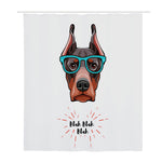 Dobermann With Glasses Print Polyester Shower Curtain