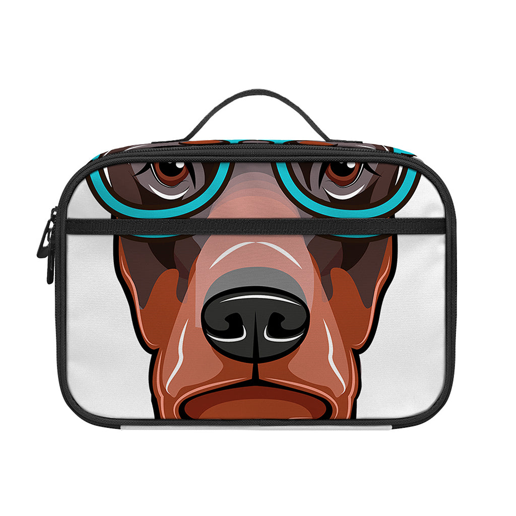 Dobermann With Glasses Print Portable Lunch Bag