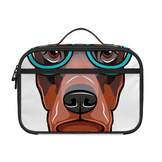 Dobermann With Glasses Print Portable Lunch Bag