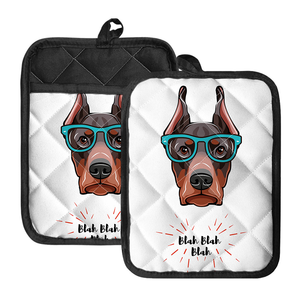 Dobermann With Glasses Print Pot Holders With Pocket