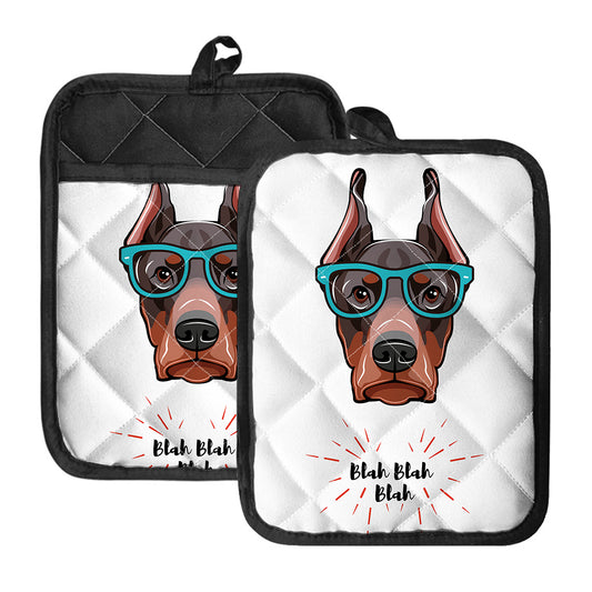 Dobermann With Glasses Print Pot Holders With Pocket
