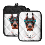 Dobermann With Glasses Print Pot Holders With Pocket