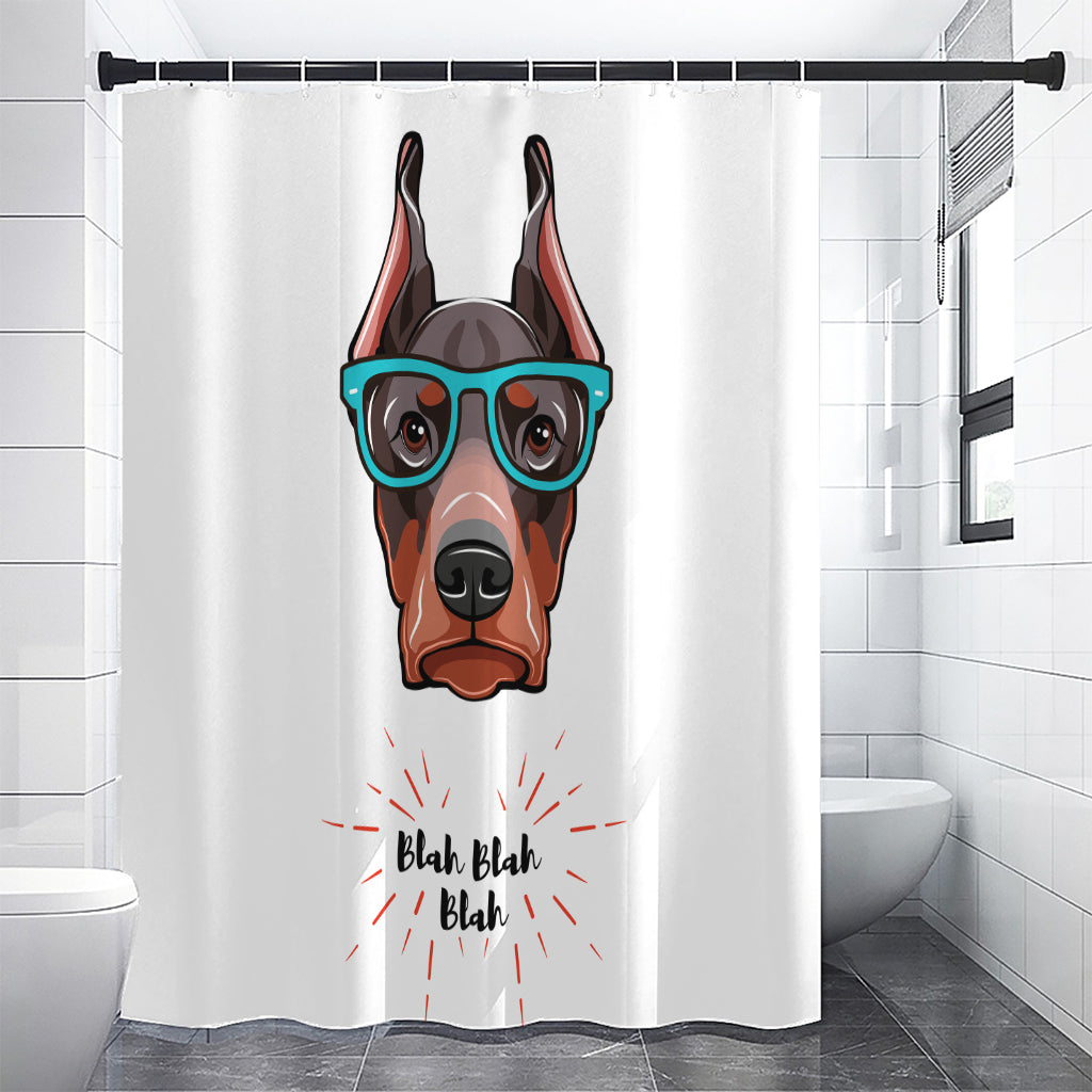 Dobermann With Glasses Print Premium Shower Curtain