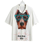 Dobermann With Glasses Print Rayon Hawaiian Shirt