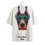 Dobermann With Glasses Print Rayon Hawaiian Shirt