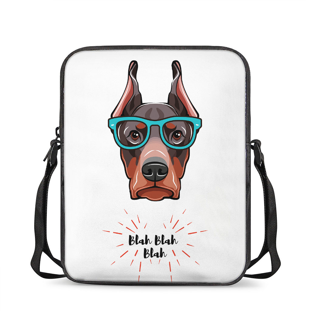 Dobermann With Glasses Print Rectangular Crossbody Bag