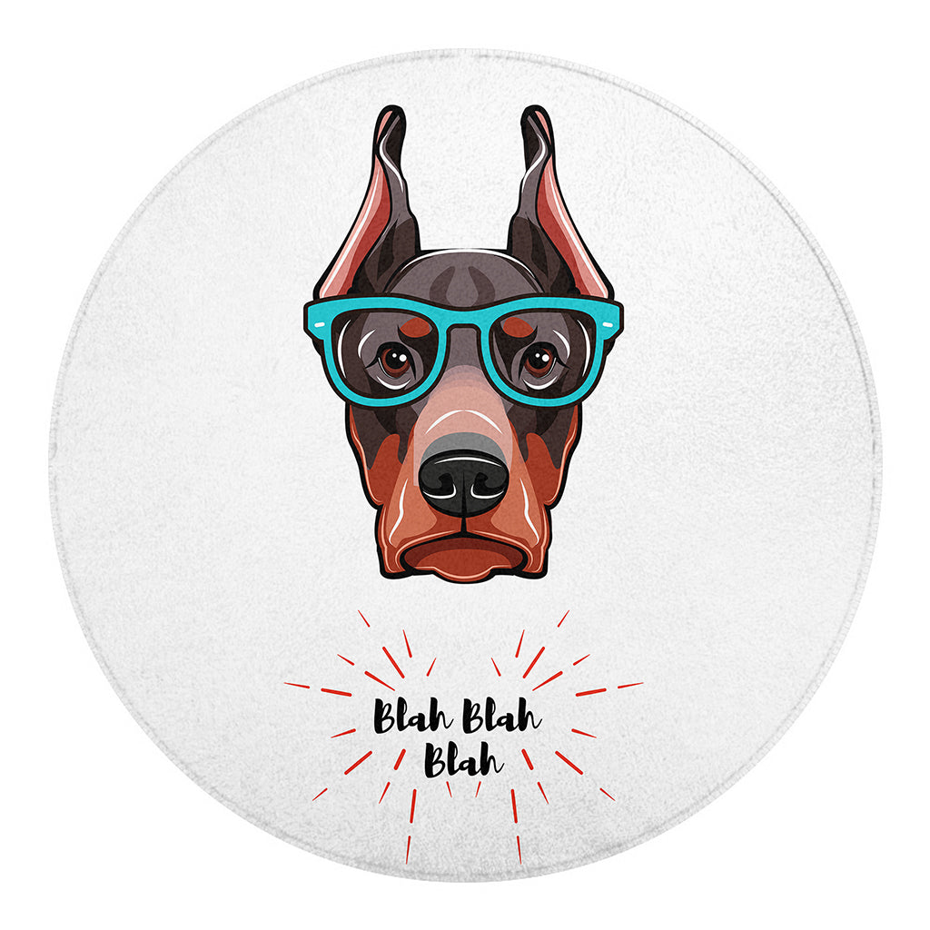 Dobermann With Glasses Print Round Blanket