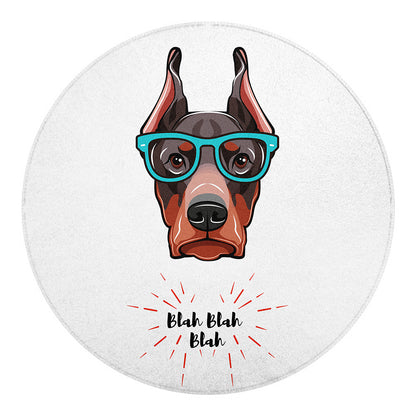 Dobermann With Glasses Print Round Blanket