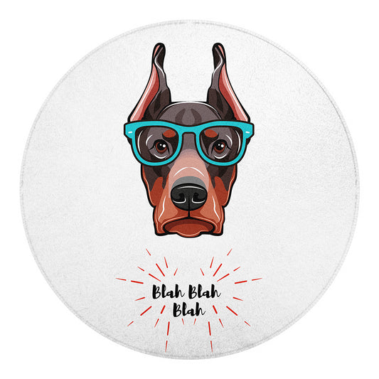 Dobermann With Glasses Print Round Blanket