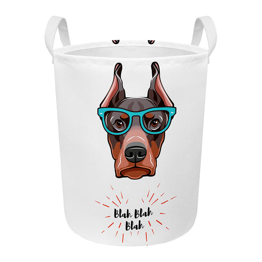 Dobermann With Glasses Print Round Laundry Basket