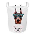 Dobermann With Glasses Print Round Laundry Basket