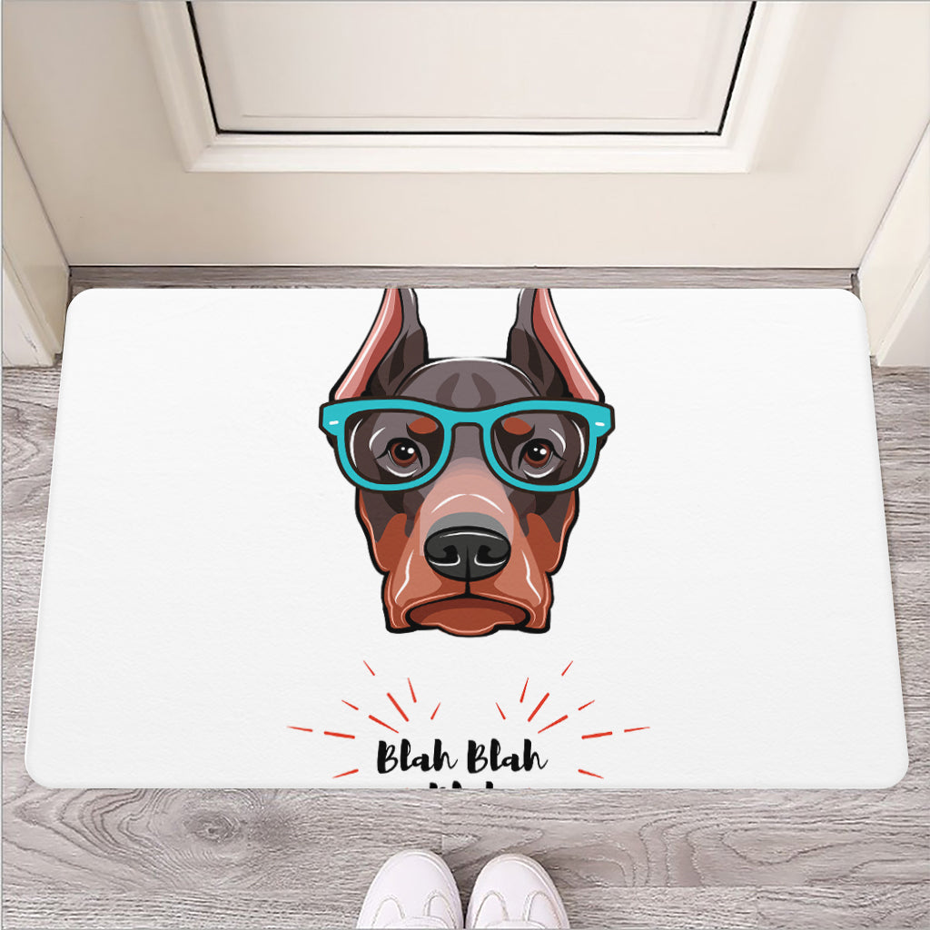 Dobermann With Glasses Print Rubber Doormat