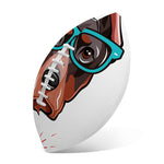 Dobermann With Glasses Print Rugby Ball