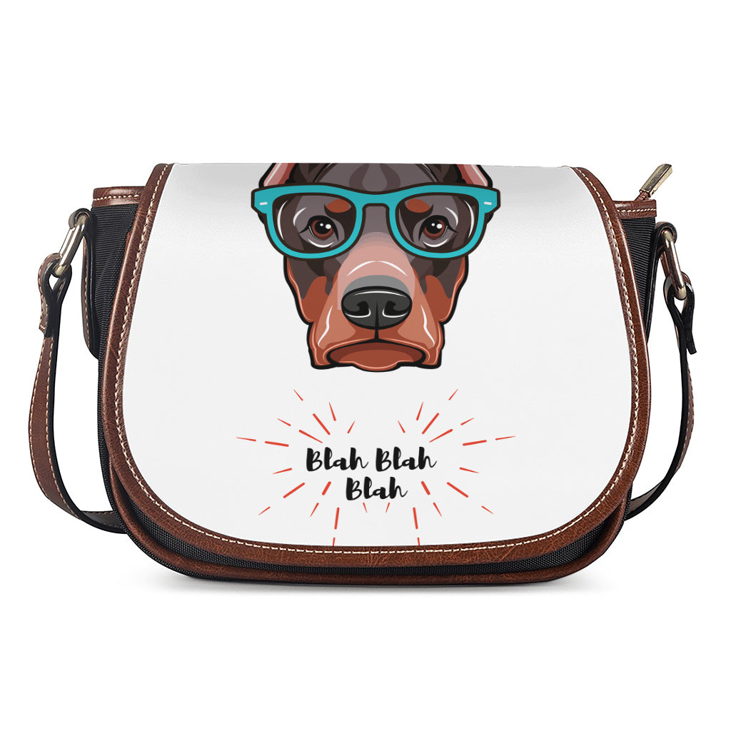 Dobermann With Glasses Print Saddle Bag