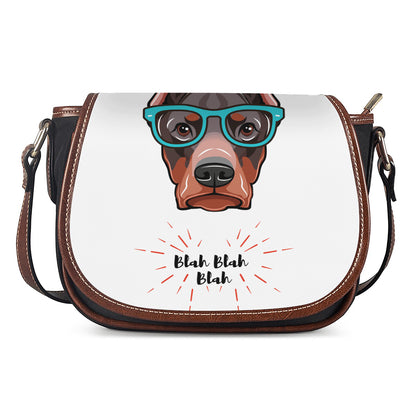Dobermann With Glasses Print Saddle Bag