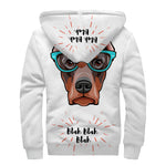 Dobermann With Glasses Print Sherpa Lined Zip Up Hoodie