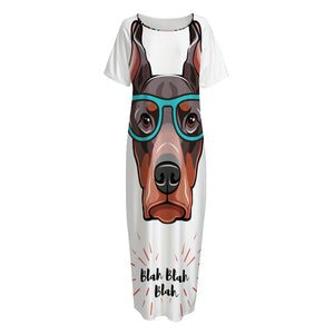 Dobermann With Glasses Print Short Sleeve Long Nightdress