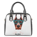 Dobermann With Glasses Print Shoulder Handbag