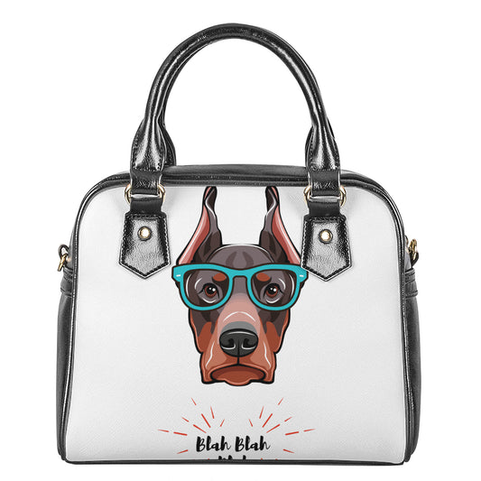 Dobermann With Glasses Print Shoulder Handbag