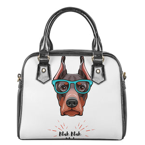 Dobermann With Glasses Print Shoulder Handbag