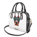 Dobermann With Glasses Print Shoulder Handbag