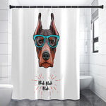 Dobermann With Glasses Print Shower Curtain