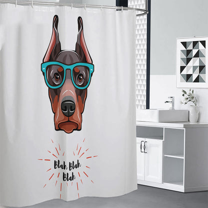 Dobermann With Glasses Print Shower Curtain