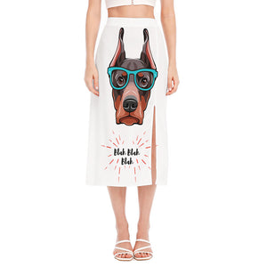 Dobermann With Glasses Print Side Slit Midi Skirt