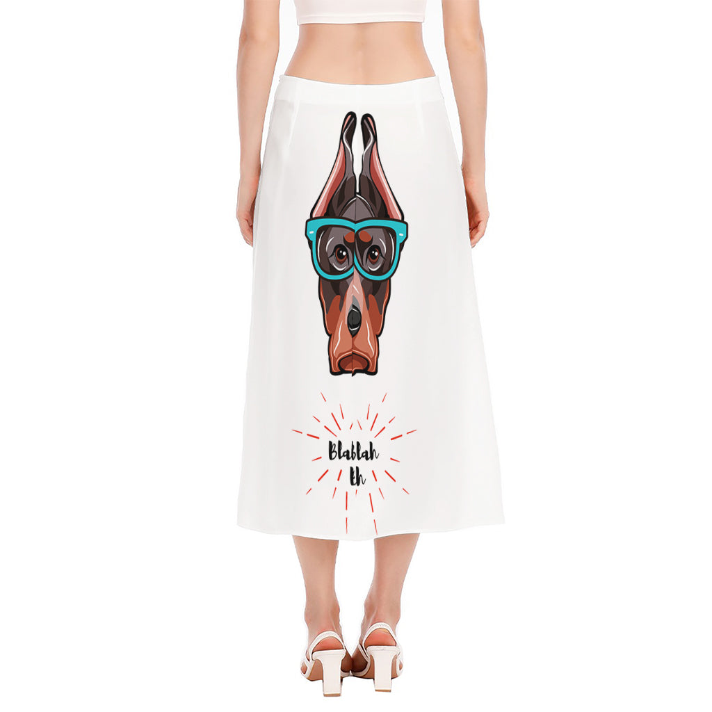 Dobermann With Glasses Print Side Slit Midi Skirt