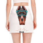 Dobermann With Glasses Print Side Slit Mini Skirt