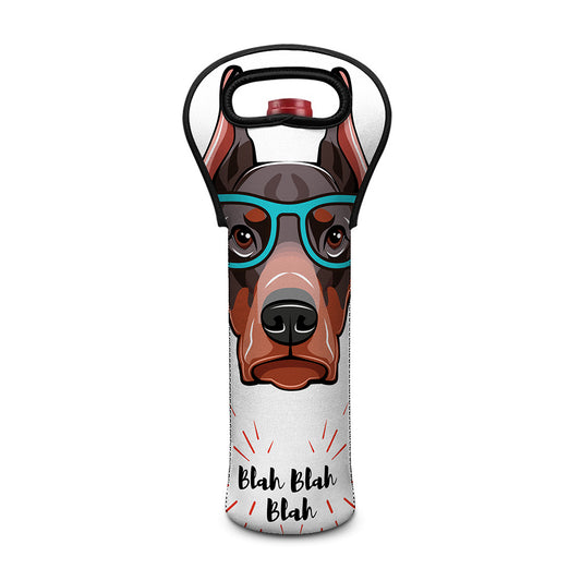 Dobermann With Glasses Print Single Neoprene Wine Tote