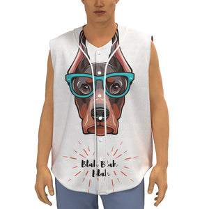 Dobermann With Glasses Print Sleeveless Baseball Jersey