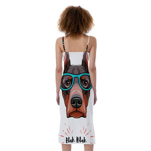 Dobermann With Glasses Print Slim Fit Midi Cami Dress