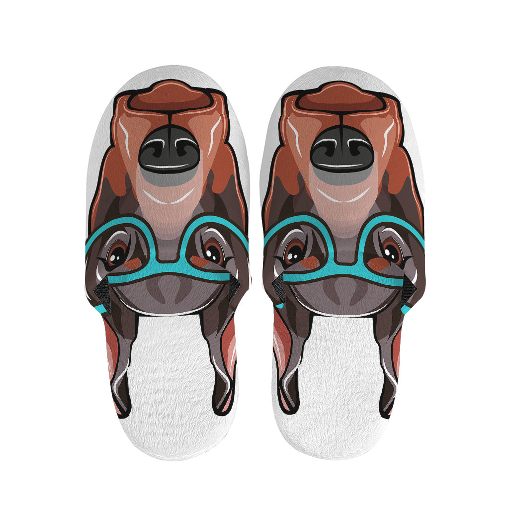 Dobermann With Glasses Print Slippers