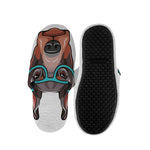 Dobermann With Glasses Print Slippers