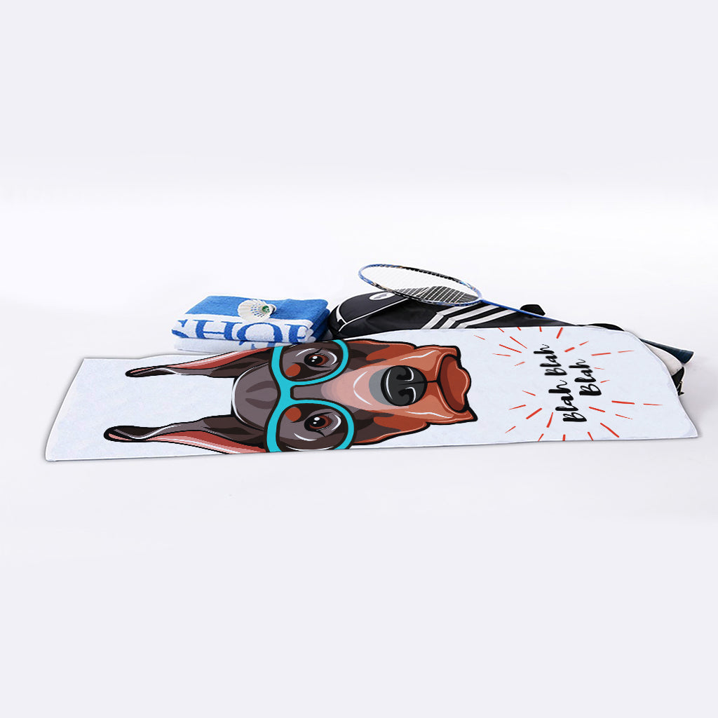 Dobermann With Glasses Print Sports Towel