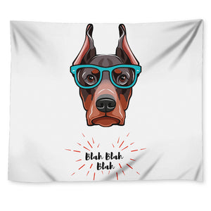 Dobermann With Glasses Print Tapestry