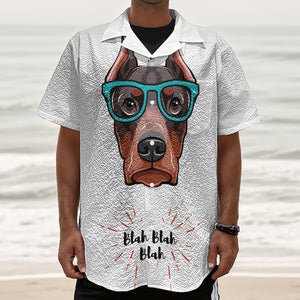 Dobermann With Glasses Print Textured Short Sleeve Shirt