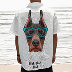 Dobermann With Glasses Print Textured Short Sleeve Shirt