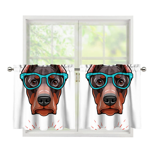 Dobermann With Glasses Print Tier Curtains