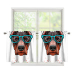 Dobermann With Glasses Print Tier Curtains