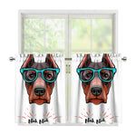 Dobermann With Glasses Print Tier Curtains