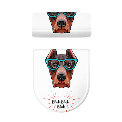 Dobermann With Glasses Print Toilet Lid And Tank Cover Set