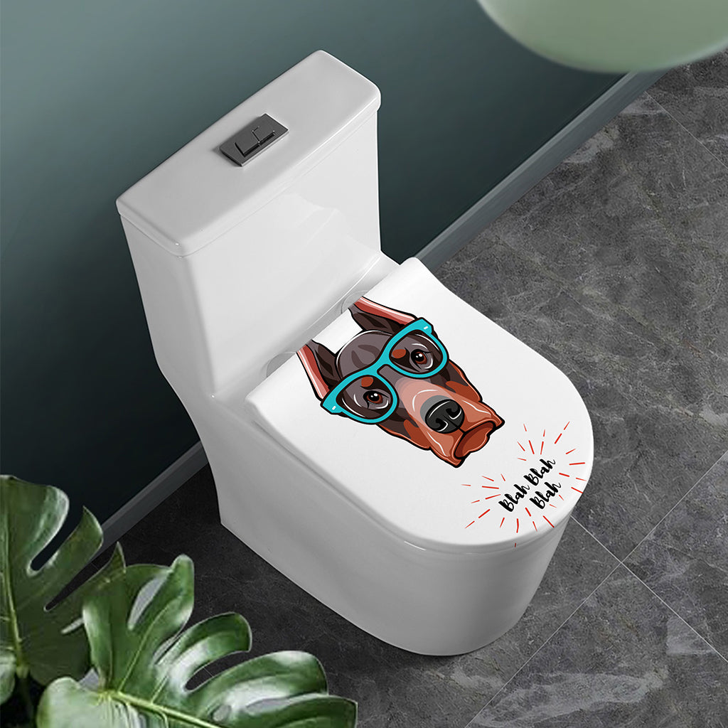 Dobermann With Glasses Print Toilet Lid Cover